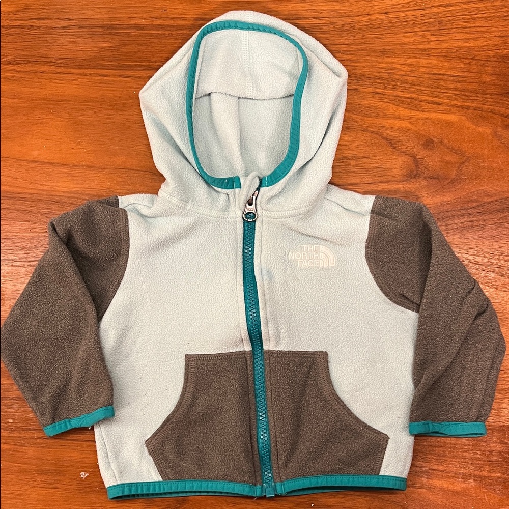 The North Face Kids' light blue and gray Zip-Up Hoodie